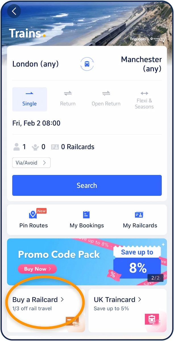 แตะ "ซื้อ Railcard"